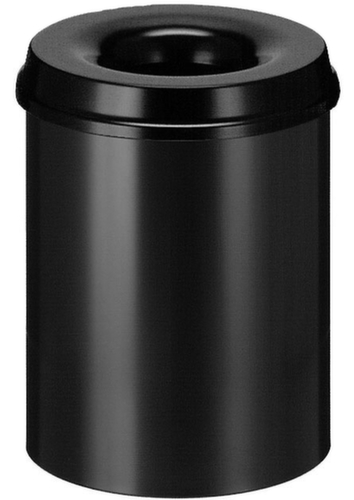 Selbstlöschender Papierkorb aus Stahl, 15 l, schwarz, Kopfteil schwarz Standard 1 L