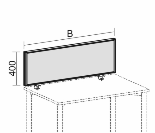 Gera Schallabsorbierende Tischtrennwand Pro, Höhe x Breite 400 x 1800 mm, Wand rot Technische Zeichnung 1 L