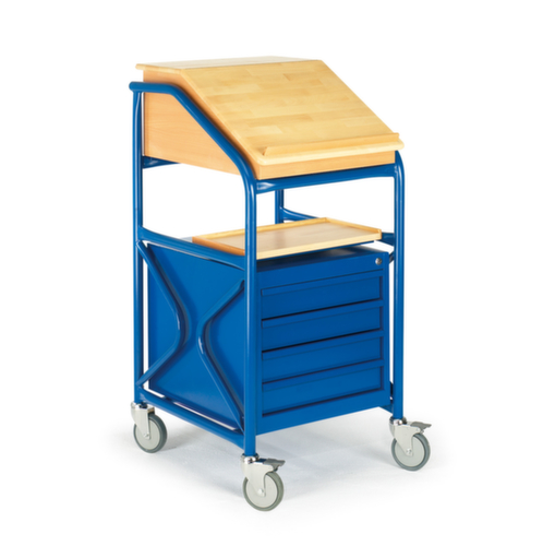 Rollcart Mobiles Pult mit Schubladen, RAL5010 Enzianblau Standard 1 L