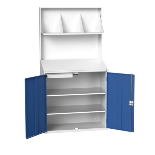 bott Pultschrank verso mit Rückwand, RAL7035 Lichtgrau/RAL5010 Enzianblau Standard 1 L