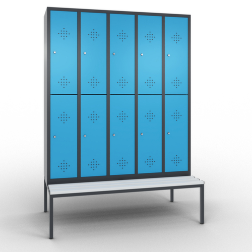 C+P Doppelstöckiger Umkleideschrank Classic mit Sitzbank + 5x2 Abteile, Abteilbreite 300 mm