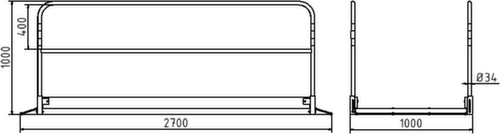 Schake Grabenbrücke mit Trittfläche aus Aluminium, Länge x Breite 2700 x 1000 mm Technische Zeichnung 1 L