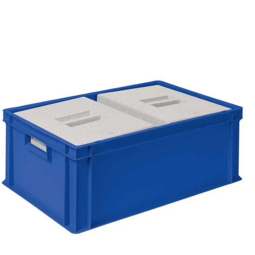 Euronorm-Stapelbehälter mit 2 Isolierboxen, blau, Inhalt 44,5 l, Auflagedeckel für Isolierbox Standard 2 L