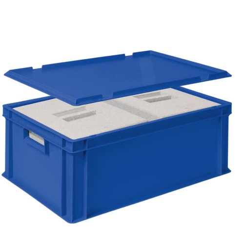 Euronorm-Stapelbehälter mit 2 Isolierboxen, blau, Inhalt 44,5 l, Auflagedeckel für Isolierbox