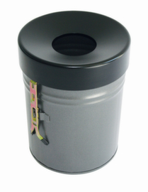 Selbstlöschender Abfallbehälter FIRE EX zur Wandbefestigung, 24 l, neusilber, Kopfteil schwarz