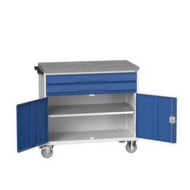 bott Werkzeugwagen verso, 2 Schubladen, 1 Schrank, RAL7035 Lichtgrau/RAL5010 Enzianblau