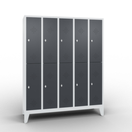 C+P Doppelstöckiger Garderobenschrank Classic mit 5x2 Abteilen mit Lüftungsrosetten, Abteilbreite 300 mm