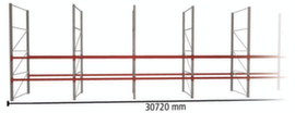 META Palettenregal MULTIPAL HxB 4400x30720 mm mit 3 Lagerebenen für insgesamt 99 Paletten