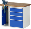 RAU Werkbank Serie 7000 mit Containergestell, 4 Schubladen, 1 Schrank, 1 Schraubstock, RAL7035 Lichtgrau/RAL5010 Enzianblau