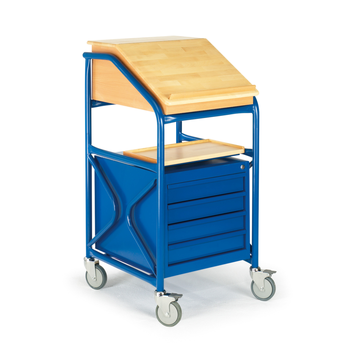 Rollcart Mobiles Pult mit Schubladen, RAL5010 Enzianblau Standard 1 ZOOM