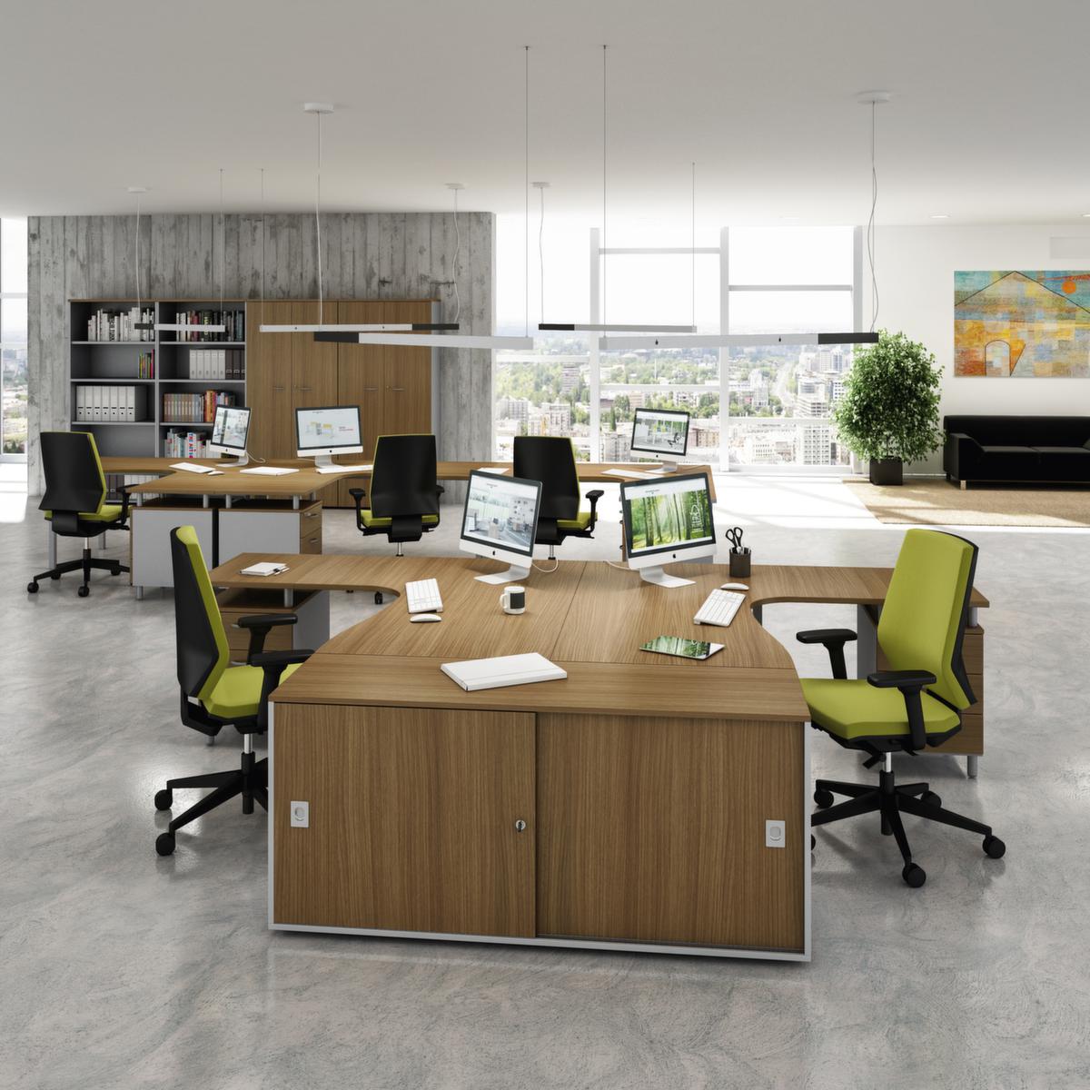Quadrifoglio Höhenverstellbarer Anbautisch Practika für Schreibtisch mit 4-Fußgestell, Breite x Tiefe 800 x 600 mm, Platte Eiche Milieu 3 ZOOM