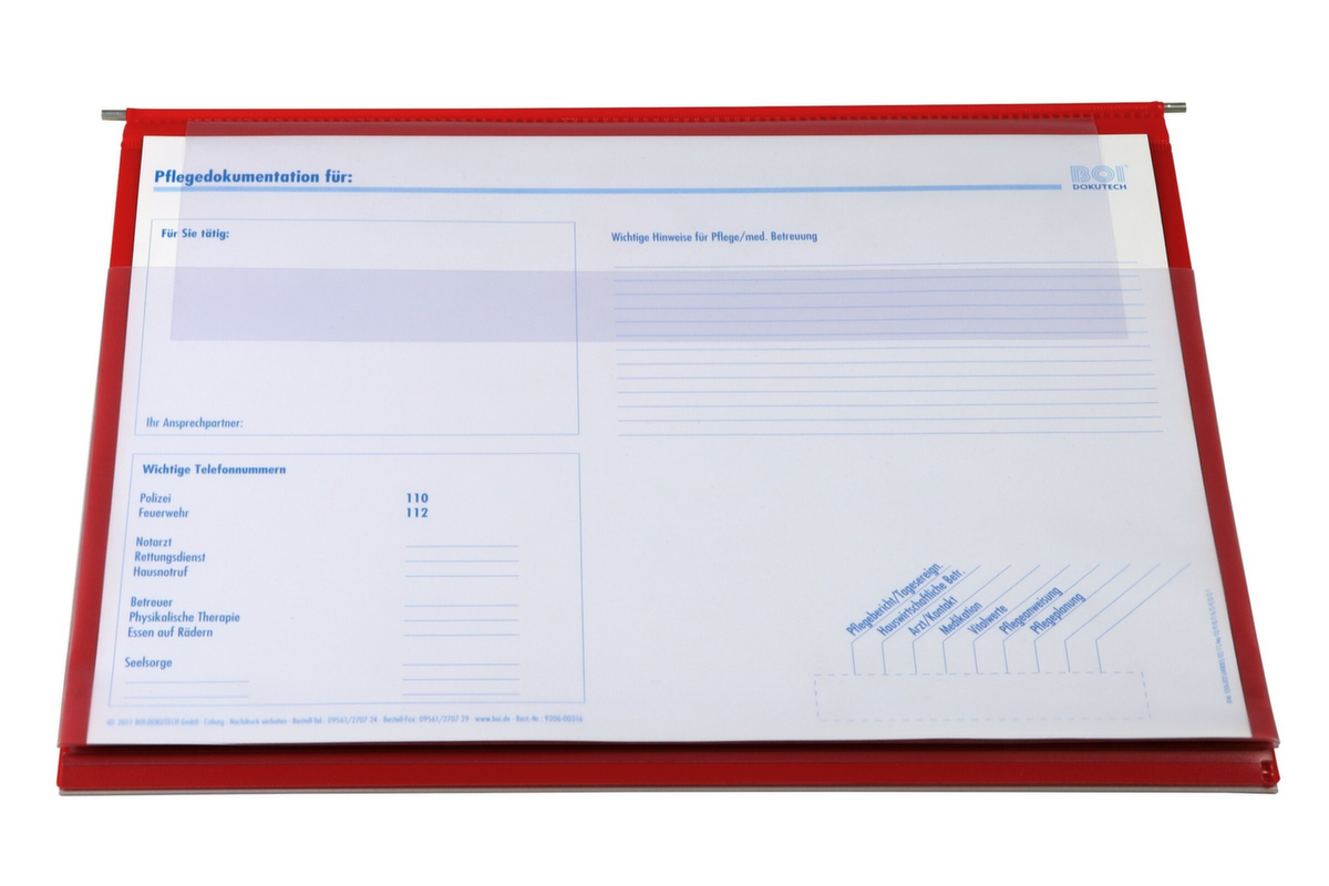 Pflegemappe Stan 1 mit Langaußenheftung, rot
