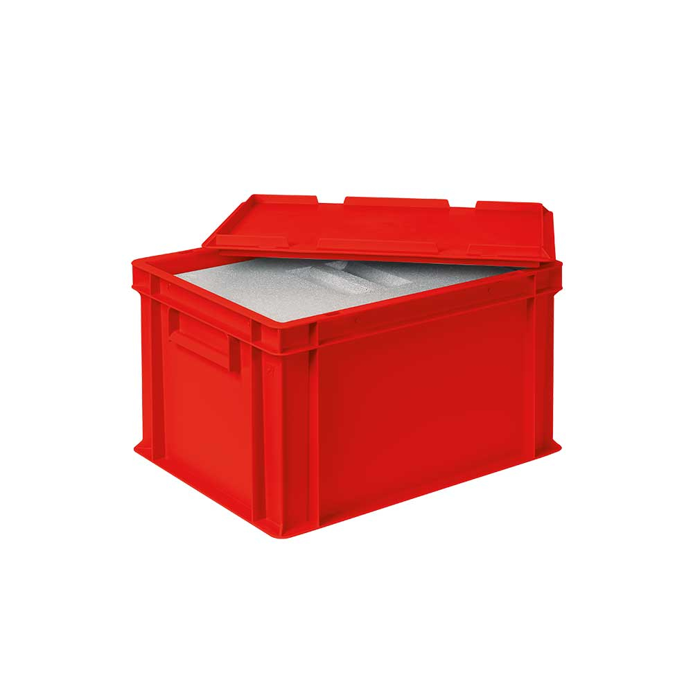 Euronorm-Stapelbehälter mit Isolierbox, rot, Inhalt 22,5 l, Auflagedeckel für Isolierbox Standard 2 ZOOM