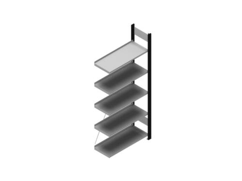 hofe Akten-Steckregal Anbaufeld, 5 Böden, RAL9005 Tiefschwarz/RAL9006 Weißaluminium