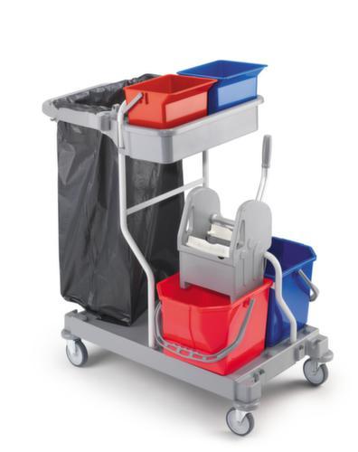 Nasswischwagen mit Mopp-Presse und Müllsackhalter, 2x15 l/2x6 l Eimer in rot/blau