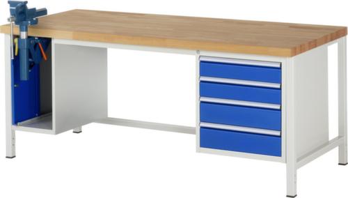 RAU Höhenverstellbare Werkbank Serie 8000 mit Schraubstock, 4 Schubladen, 1 Schrank, 1 Schraubstock, RAL7035 Lichtgrau/RAL5010 Enzianblau