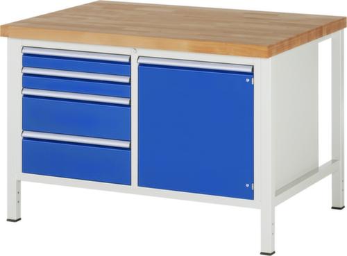 RAU Höhenverstellbare Werkbank Serie 8000, 4 Schubladen, 1 Schrank, RAL7035 Lichtgrau/RAL5010 Enzianblau