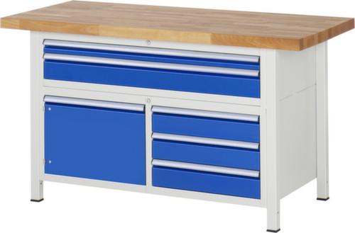 RAU Höhenverstellbare Werkbank Serie 8000, 5 Schubladen, 1 Schrank, RAL7035 Lichtgrau/RAL5010 Enzianblau