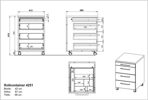 Rollcontainer GW-PROFI 2.0 mit Materialauszug, 3 Schublade(n), lichtgrau/lichtgrau