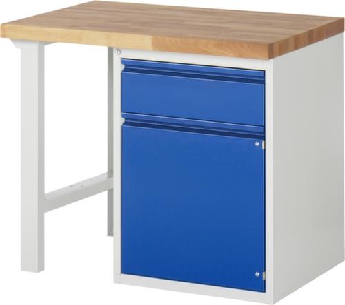 RAU Werkbank Basic mit Unterbauten, 1 Schublade, 1 Schrank, RAL7035 Lichtgrau/RAL5010 Enzianblau