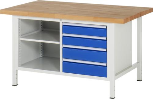 RAU Höhenverstellbare Werkbank Serie 8000, 4 Schubladen, 2 Ablageböden, RAL7035 Lichtgrau/RAL5010 Enzianblau